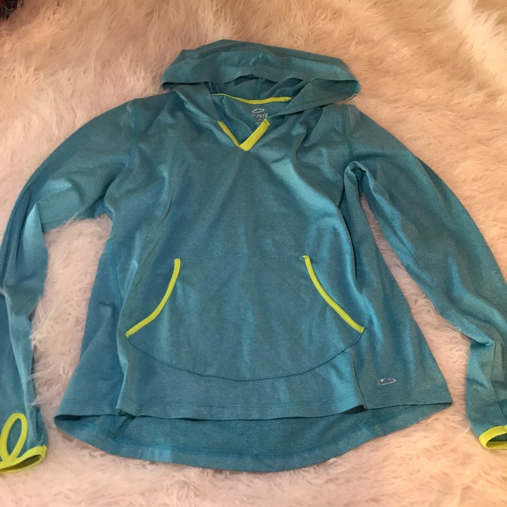 Blue and yellow dri fit hoodie size large